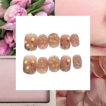 Tulip Blush Acrylic Round Press On Nail