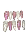 Pink Pearl Acrylic Almond Press On Nail - MaYonail Store