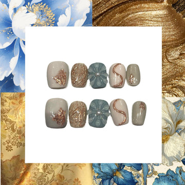 Golden Bloom Acrylic Square Press On Nail