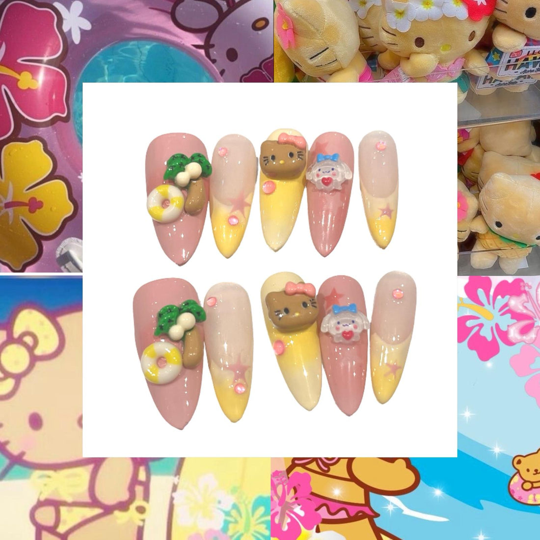 Beach Kitty Acrylic Stiletto Press On Nail - MaYonail Store