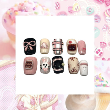 Kitty Cupcake Acrylic Square Press On Nail