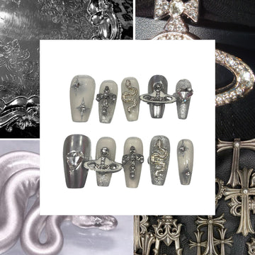 Silver Snake Coffin Press On Nail