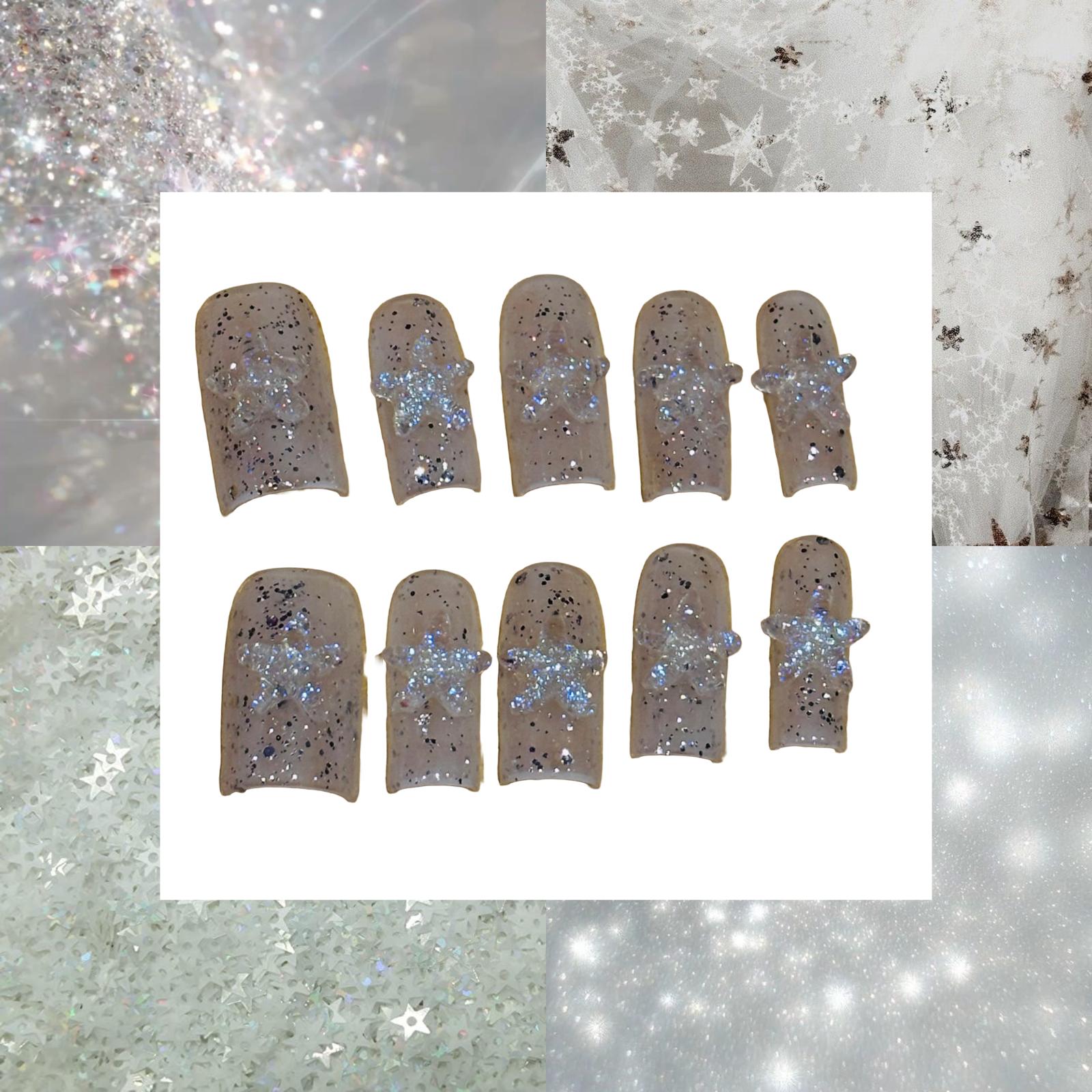 White Stardust Acrylic Square press On Nail - MaYonail Store