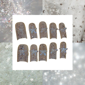 White Stardust Acrylic Square press On Nail - MaYonail Store