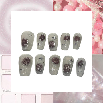 Rose Glitter Acrylic Square press On Nail
