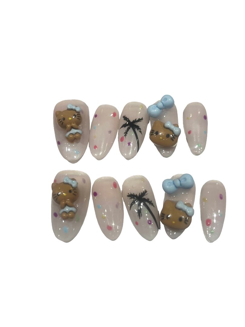 Kitty Confetti Acrylic Almond press On Nail - MaYonail Store