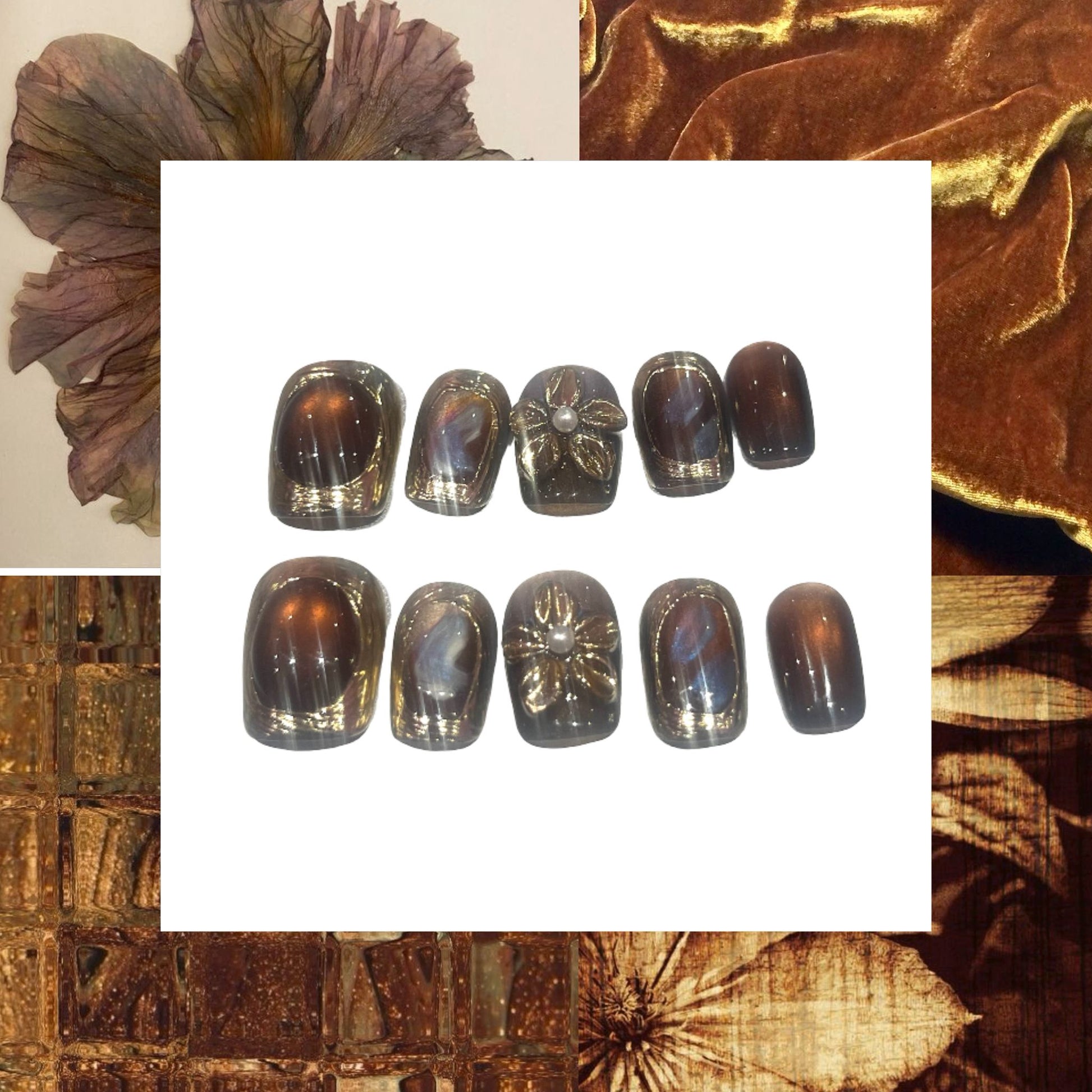 Brown Flower Acrylic Square Press On Nail - MaYonail Store