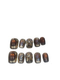 Brown Flower Acrylic Square Press On Nail - MaYonail Store