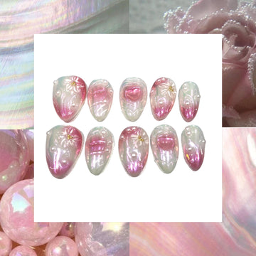 Pearl Hearts Acrylic Almond Press On Nail