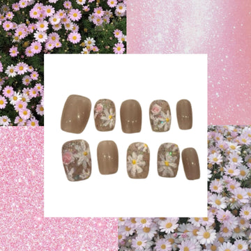 Daisy Sparkle Acrylic Square press On Nail L131