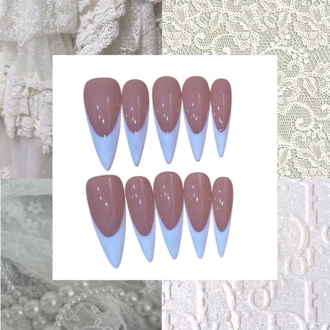 Simple French Acrylic Square/stilleto Press On Nail Y53 Y43