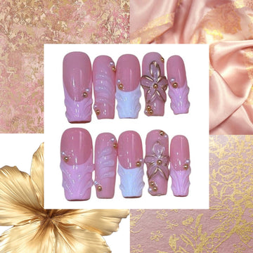 Blush Gold Acrylic Coffin Press On Nail Y11