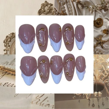 Gold Pearl Acrylic Almond press On Nail Y313
