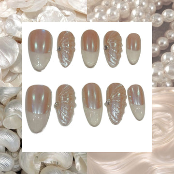 Pearl Seashell Acrylic Almond press On Nail L199