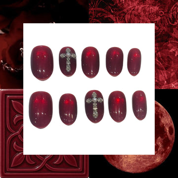 Blood Cross Acrylic Round press On Nail L216