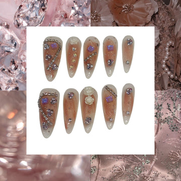 Rose Quartz Acrylic Stiletto press On Nail L325