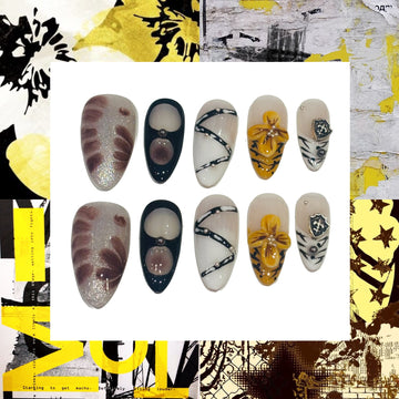 Zebra Flower Acrylic Almond press On Nail L282