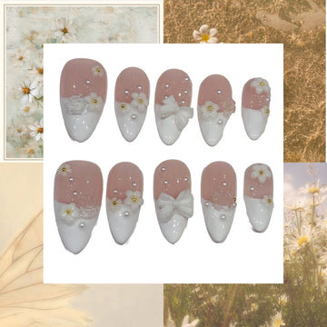 Frosting White Acrylic Almond press On Nail L342