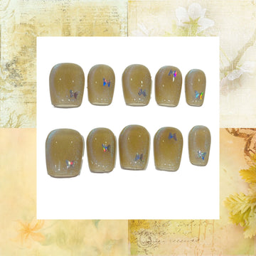Lemon Butterfly Acrylic Square press On Nail L352