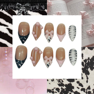 Coquette Print Acrylic Almond press On Nail L149 - MaYonail Store