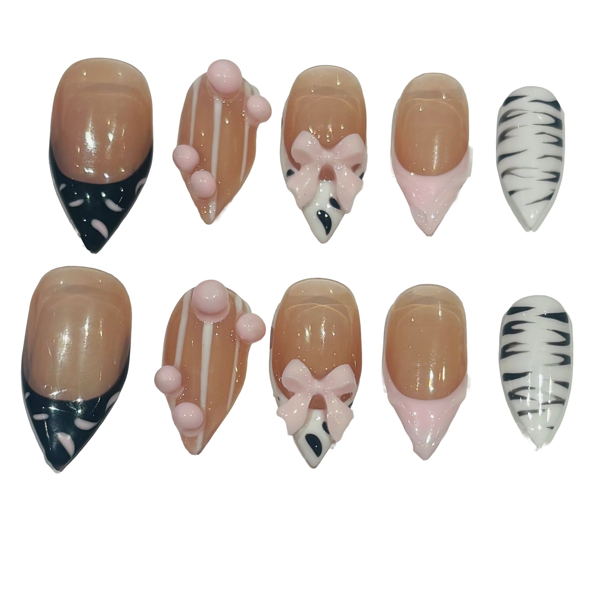 Coquette Print Acrylic Almond press On Nail L149 - MaYonail Store