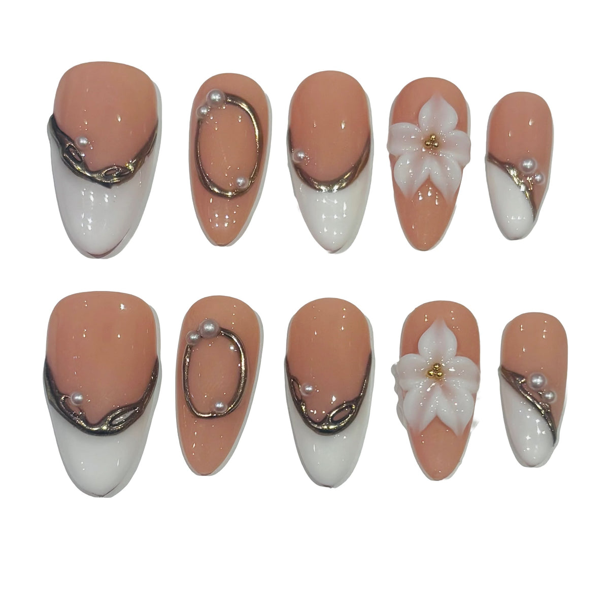 Paris Flower Acrylic Almond press On Nail L177 - MaYonail Store