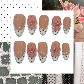 Polka Lily Acrylic Almond press On Nail L203 - MaYonail Store