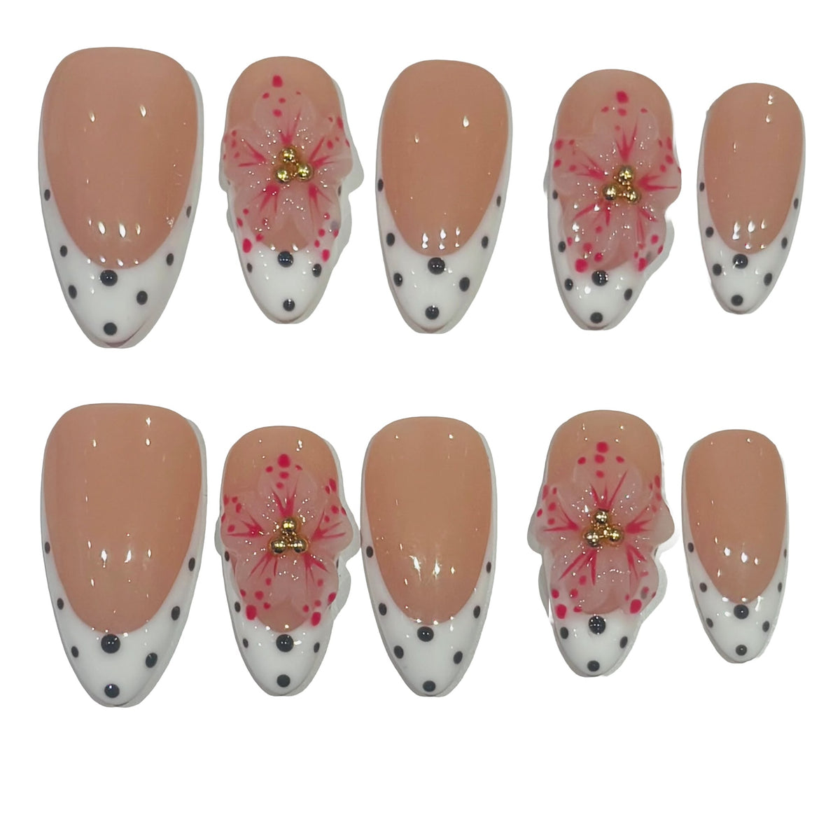 Polka Lily Acrylic Almond press On Nail L203 - MaYonail Store