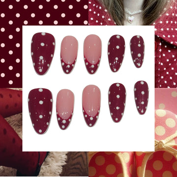 Cherry Dot Acrylic Almond press On Nail L4
