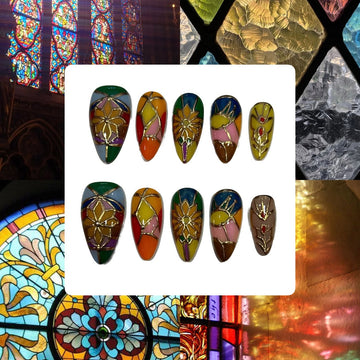 Stained Glass Acrylic Almond Press On Nail L322