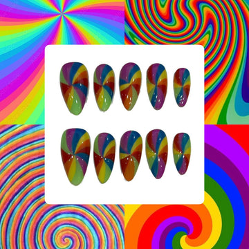 Rainbow Acrylic Almond Press On Nail L343