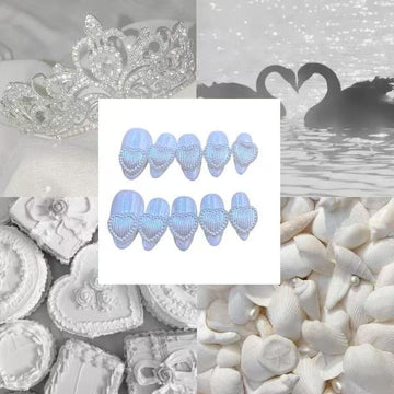 White Queen Hearts Acrylic Almond  Press On Nail - MaYonail Store