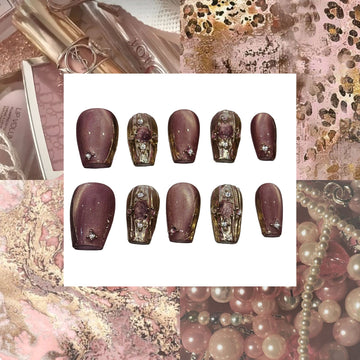 RoseGold Abstract Acrylic Coffin Press On Nail