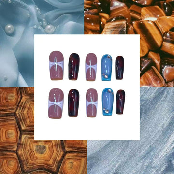 Tortoise Shell Aqua Acrylic Square Press On Nail