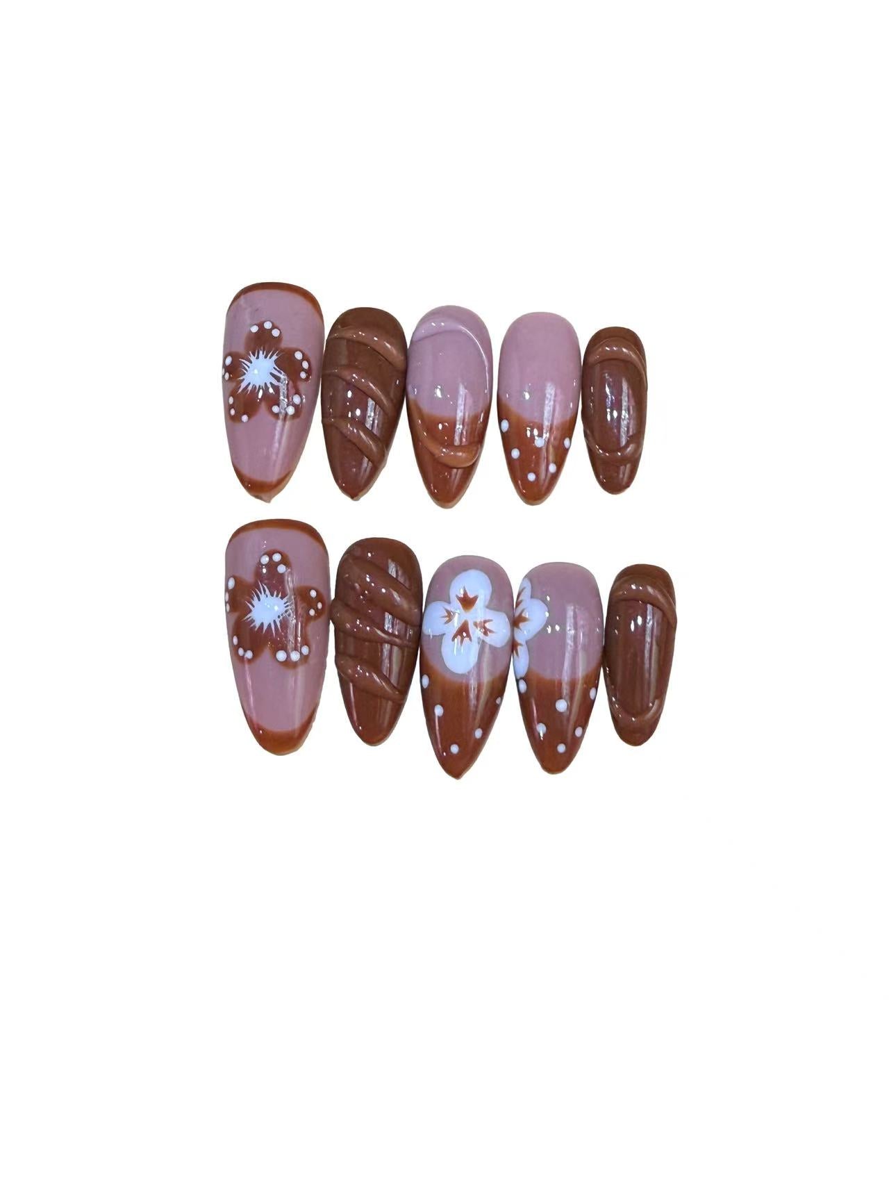 Autumnal Flower Acylic Almond Press On Nail - MaYonail Store
