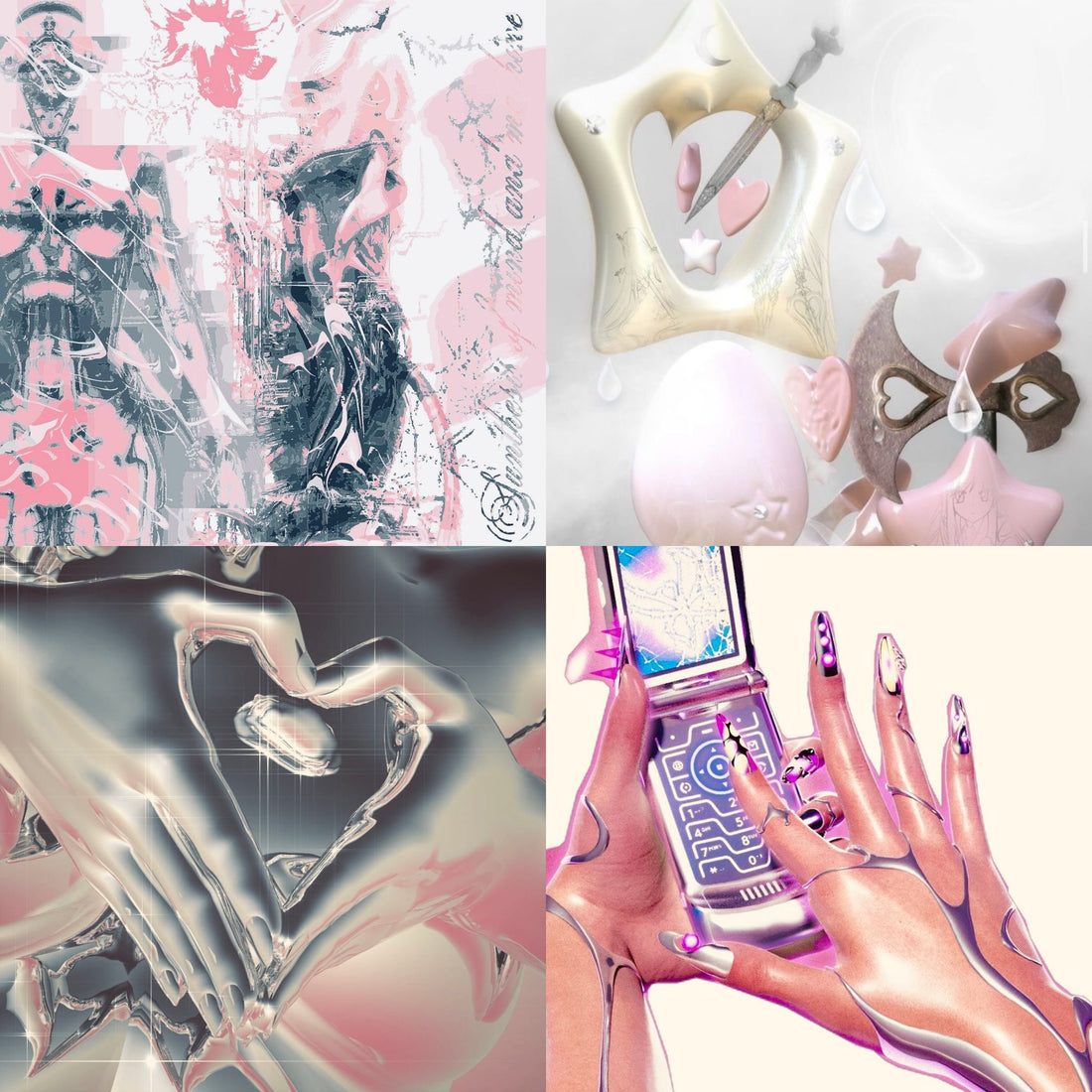 Pink Cyber Abstract Acrylic Stiletto Press On Nail