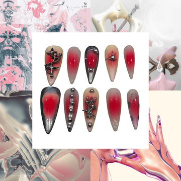 Pink Cyber Abstract Acrylic Stiletto Press On Nail