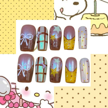 Birthday Cake Acrylic Square Press On Nail Y410