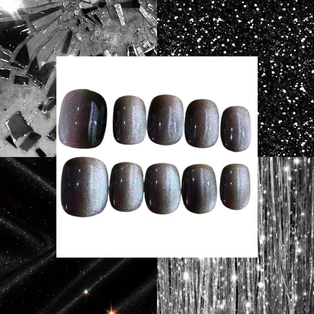 Black Jewel Acrylic Oval Press On Nail - MaYonail Store