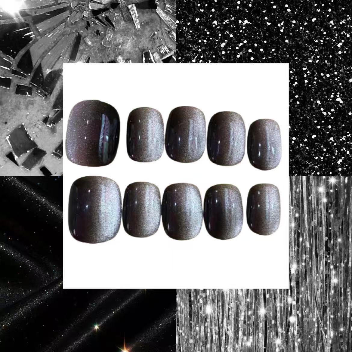 Black Jewel Acrylic Oval Press On Nail - MaYonail Store