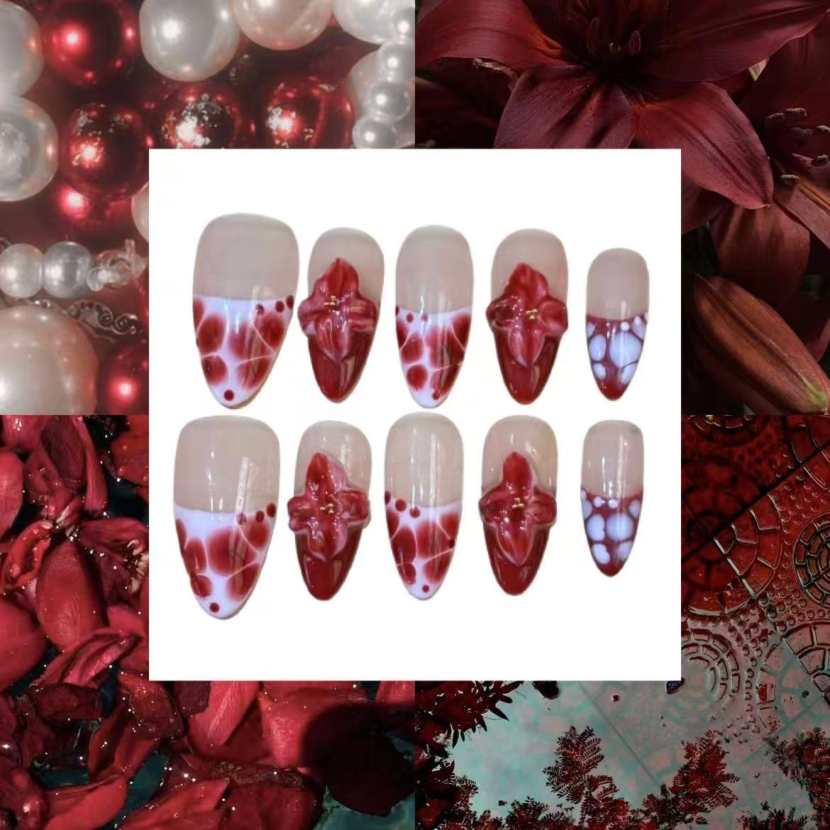 Blooming Lillies Acrylic Almond Press On Nail - MaYonail Store