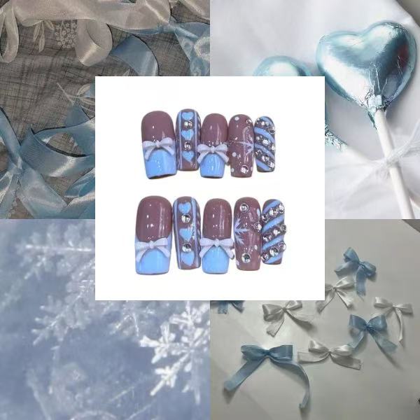 Snow Blue Acrylic Coffin Press On Nail - MaYonail Store