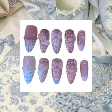 Bluebell Bow Acrylic Almond Press On Nail