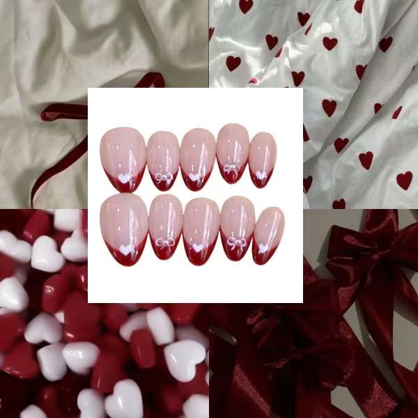 Bow Love Acrylic Almond Press On Nail - MaYonail Store