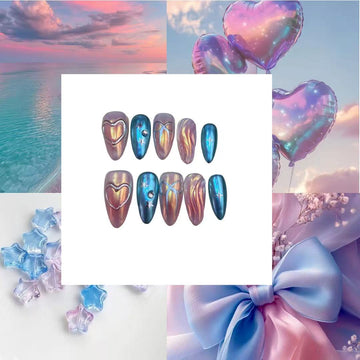 Bow Pink Acylic Almond Press On Nail