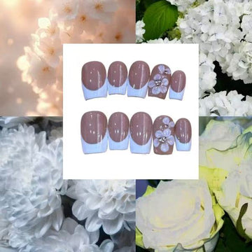 Bridal Floral Acrylic Square Press On Nail