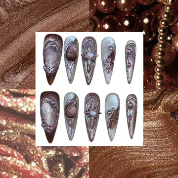 Bronze Shimmer Acrylic Stiletto Press On Nail