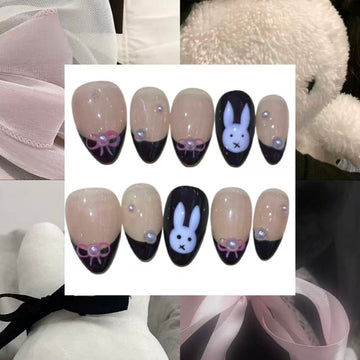 Bunny Bows Acylic Almond Press On Nail