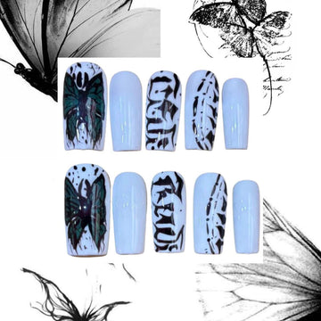 Butterfly Blanc Acrylic Square Press On Nail