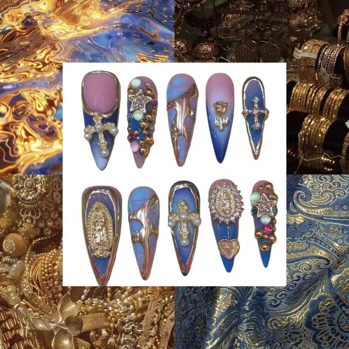 Celestial Blue Acrylic Stiletto Press On Nail - MaYonail Store